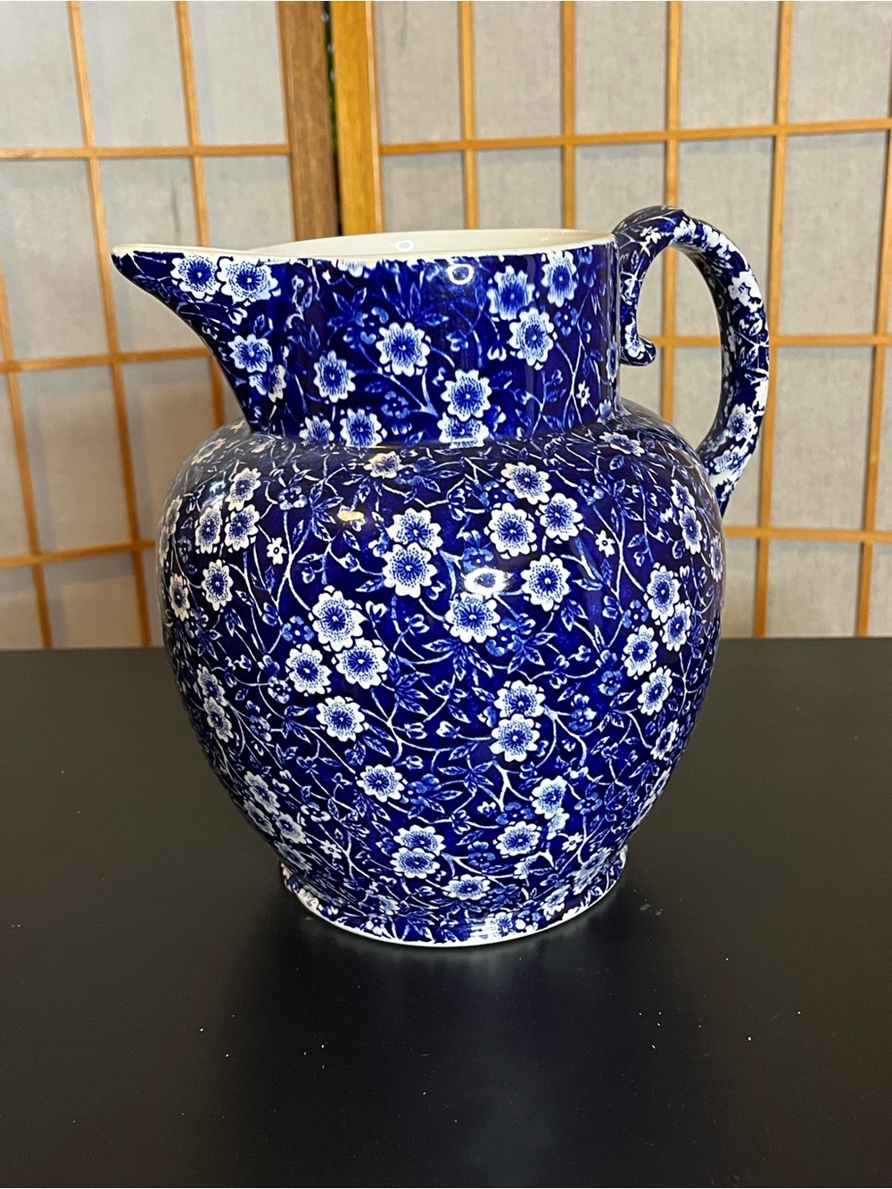 Vintage blue calico pitcher 8" Burleigh by Staffordshire England
